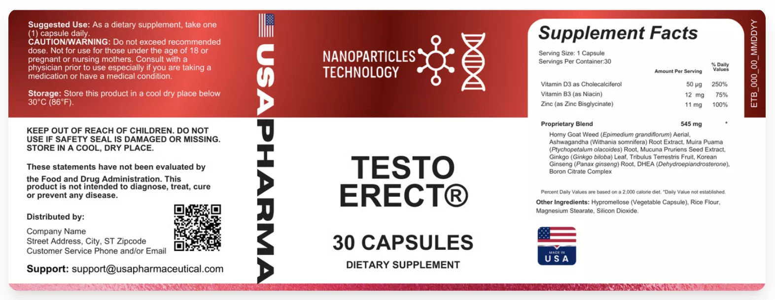 TestoErect Supplement Facts